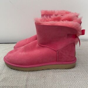 UGG Mini Bailey Bow II Pink Suede Ankle Boots Women Bow Back Winter Streetwear